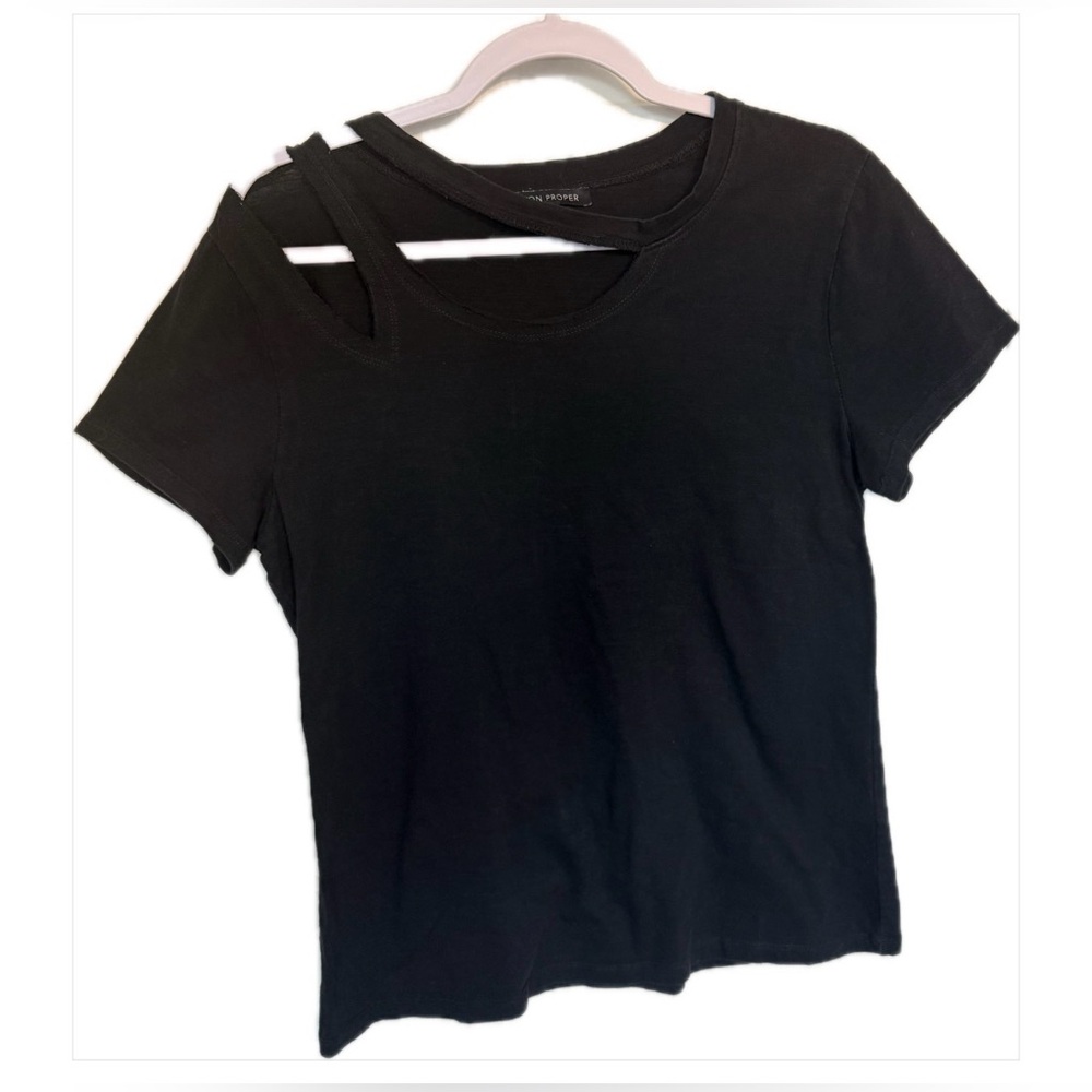 Boston Proper Black Cut-Out Short Sleeve Top Size M - Picture 2 of 8